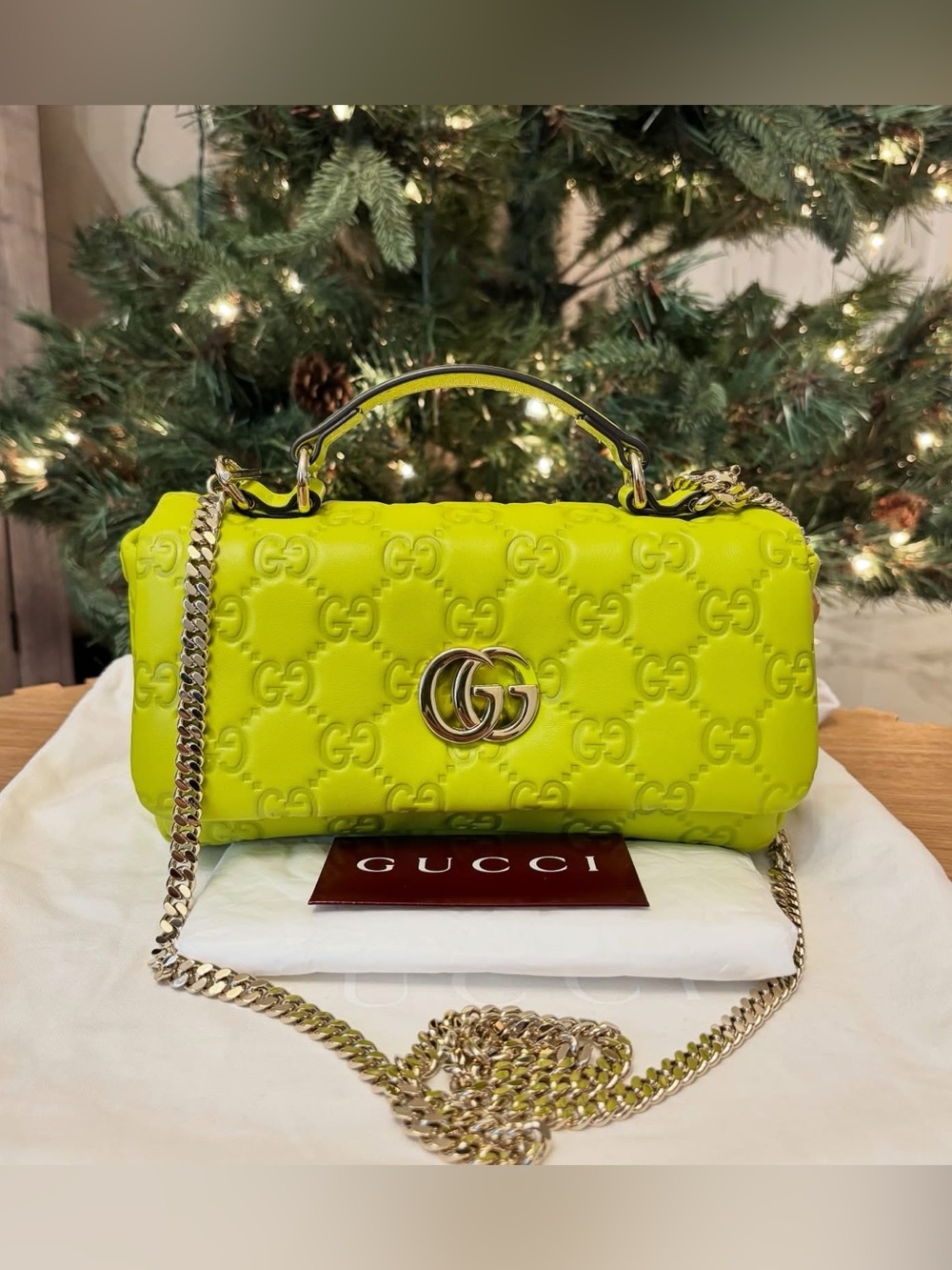 😍 Women's Green GG Milano Small Top Handle Bag - Pistachio Color !!